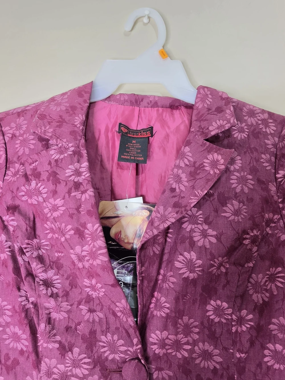 Vintage First Kiss Burgundy Floral Blazer Womens Medium Y2K Jacket